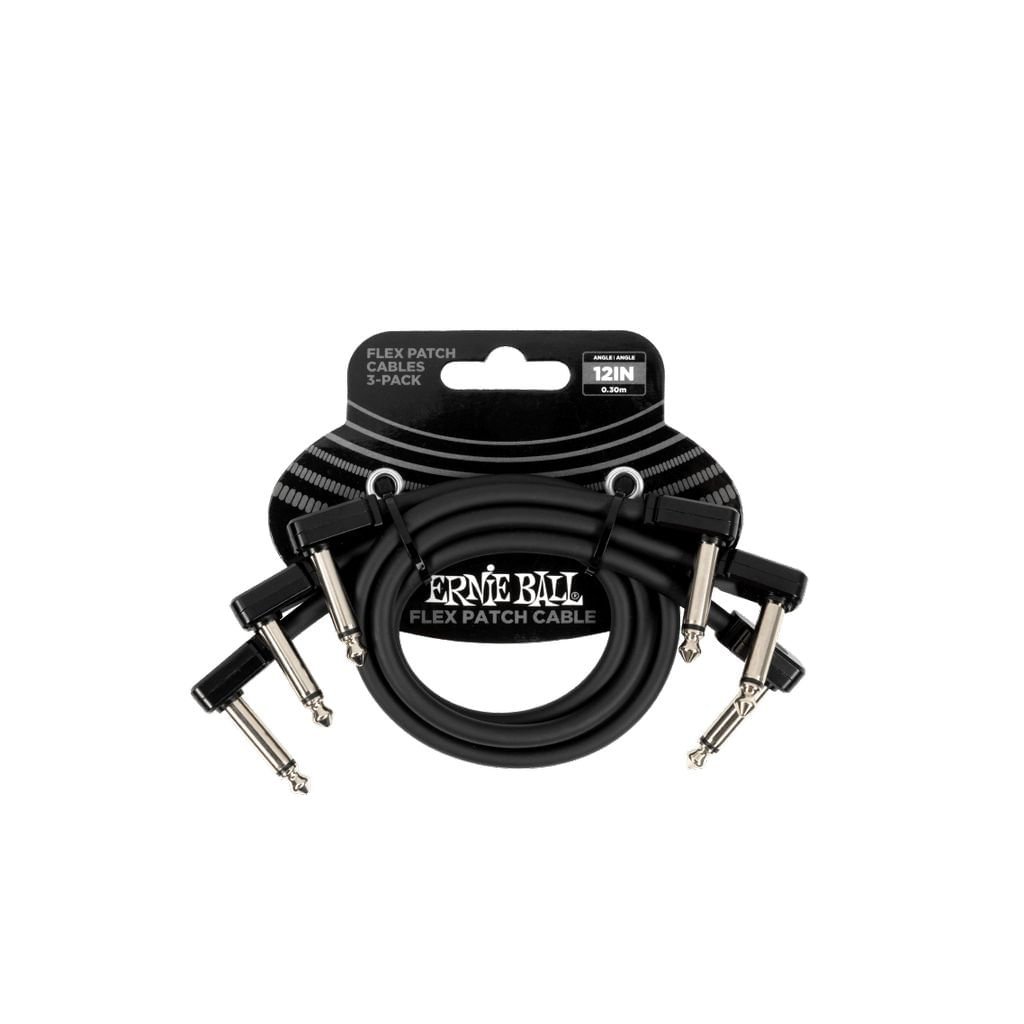 P06445 PATCH FLEX PATCH CABLE 12'' BLACK 3 PACK ERNIE BALL